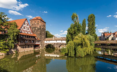 Half-timbered houses on the banks of the Pegnitz River in Nuremberg Half-timbered houses on the banks of the Pegnitz River in Nuremberg